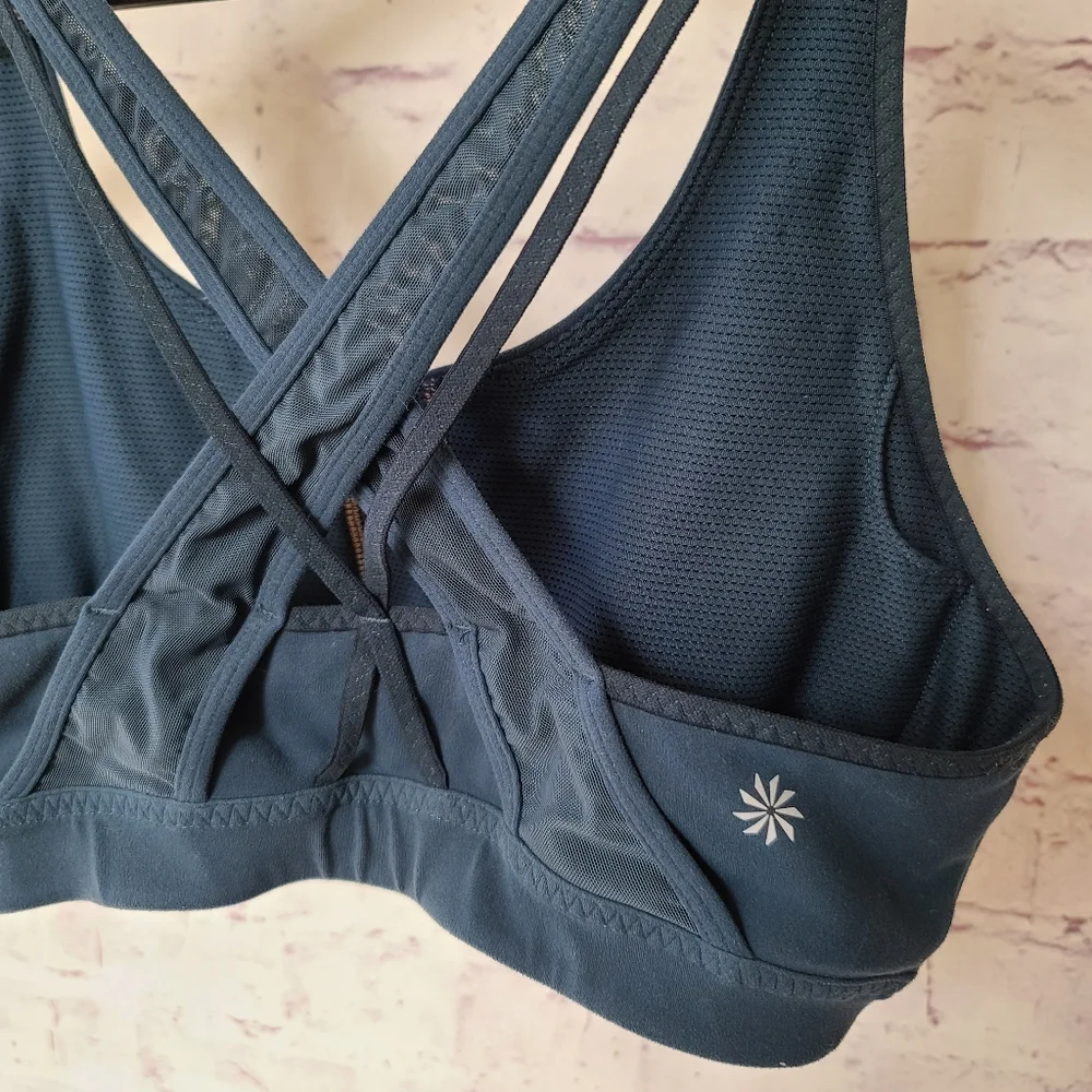 Athleta Transendence Powervita Teal Strappy Cross Back Sports Bra Small